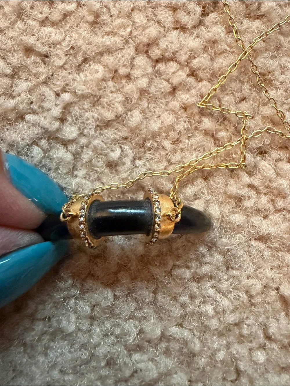 Stella & Dot Black Horn Crescent Necklace Gold Tone Rhinestone Adjustable